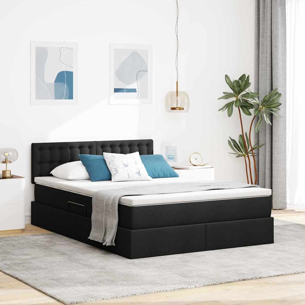 vidaXL Cama de almacenamiento LED con colchón Negro 140 x 200 cm Tela