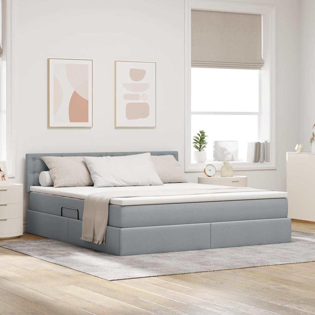 vidaXL Cama de almacenamiento LED con colchón Gris Claro 180 x 200 cm