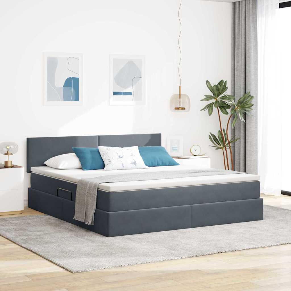 vidaXL Cama de almacenamiento LED con colchón Gris oscuro 180 x 200 cm