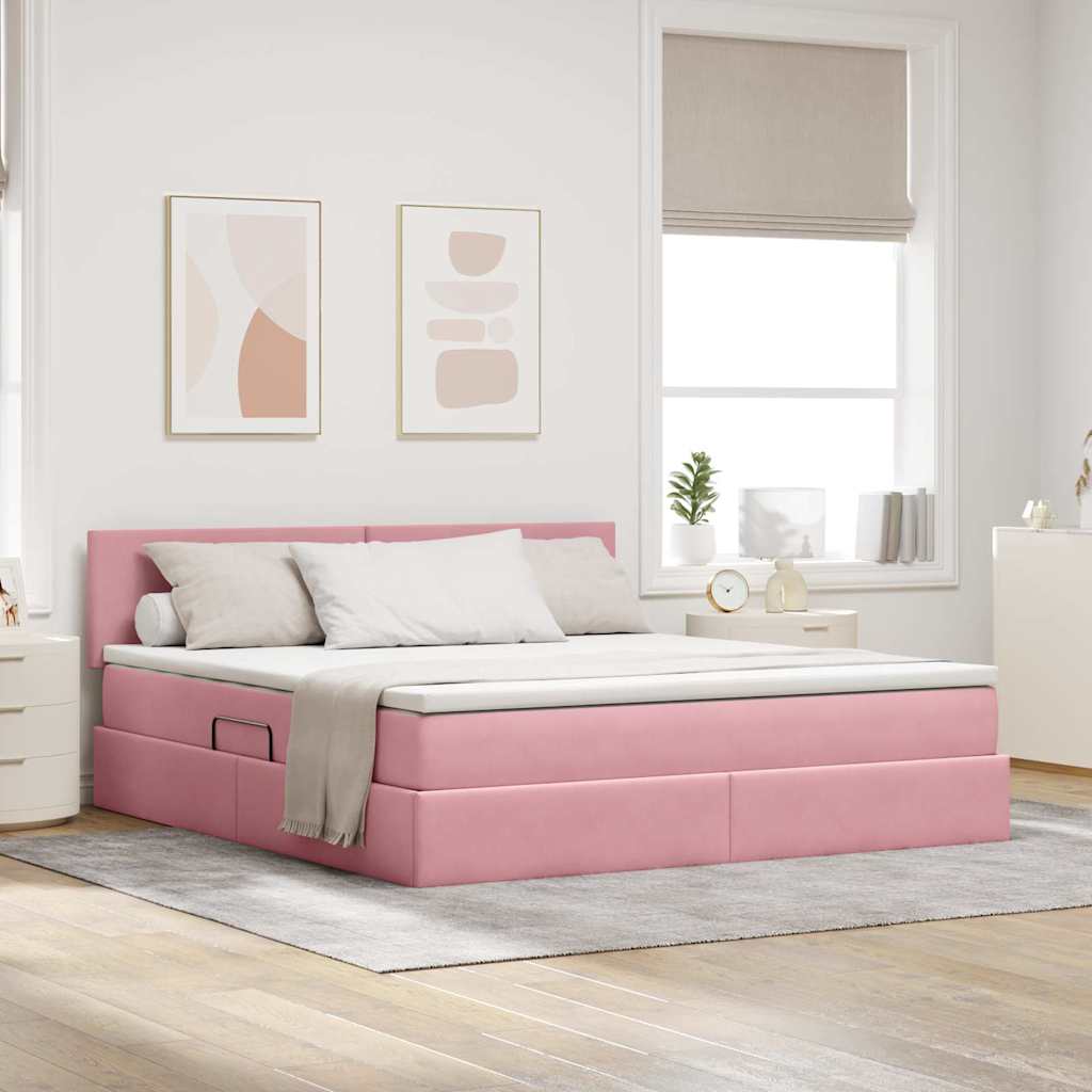 vidaXL Cama de almacenamiento LED con colchón Rosa 180 x 200 cm