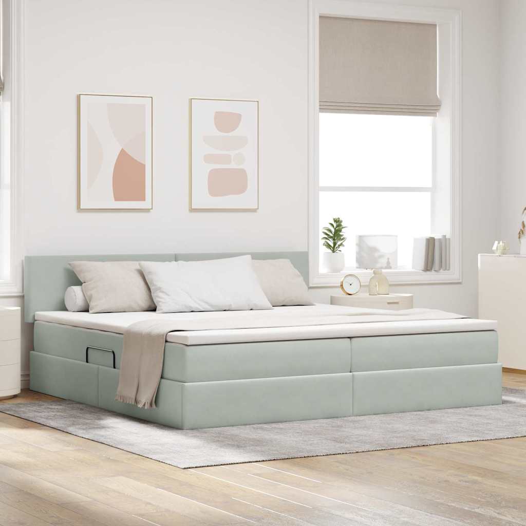 vidaXL Cama de almacenamiento LED con colchón Gris Claro 200 x 200 cm