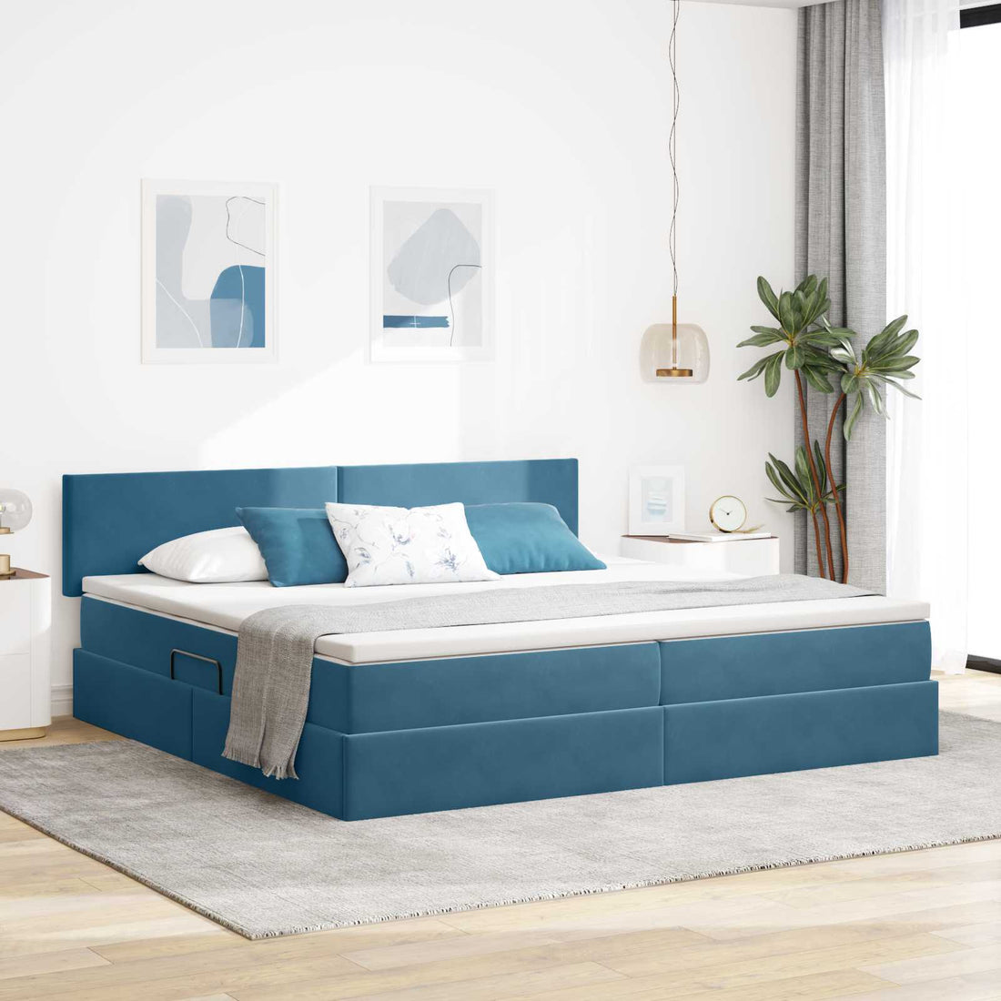 vidaXL Cama de almacenamiento LED con colchón Azul Oscuro 200 x 200 cm