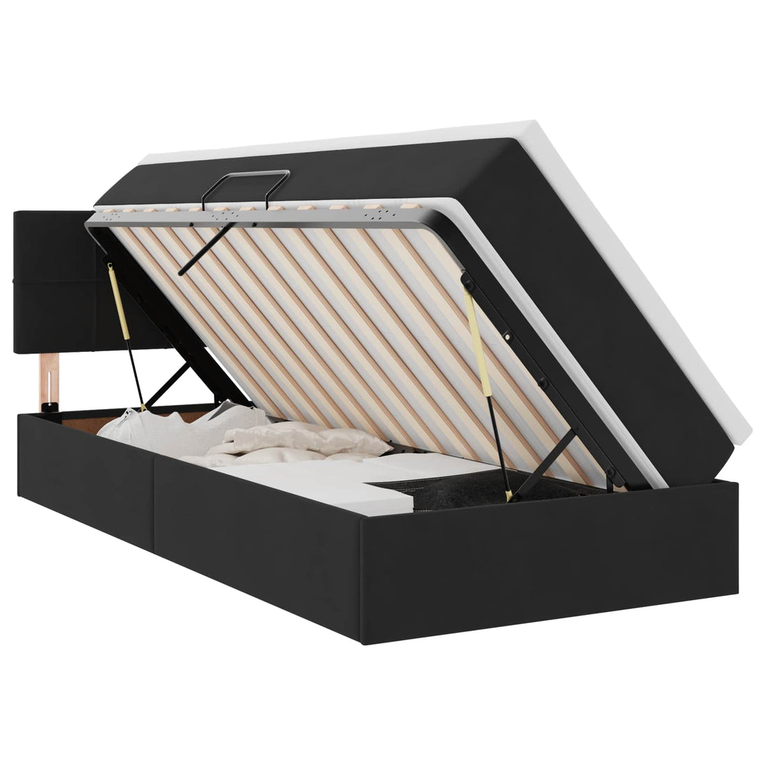 vidaXL Cama de almacenamiento LED con colchón Negro 90 x 190 cm