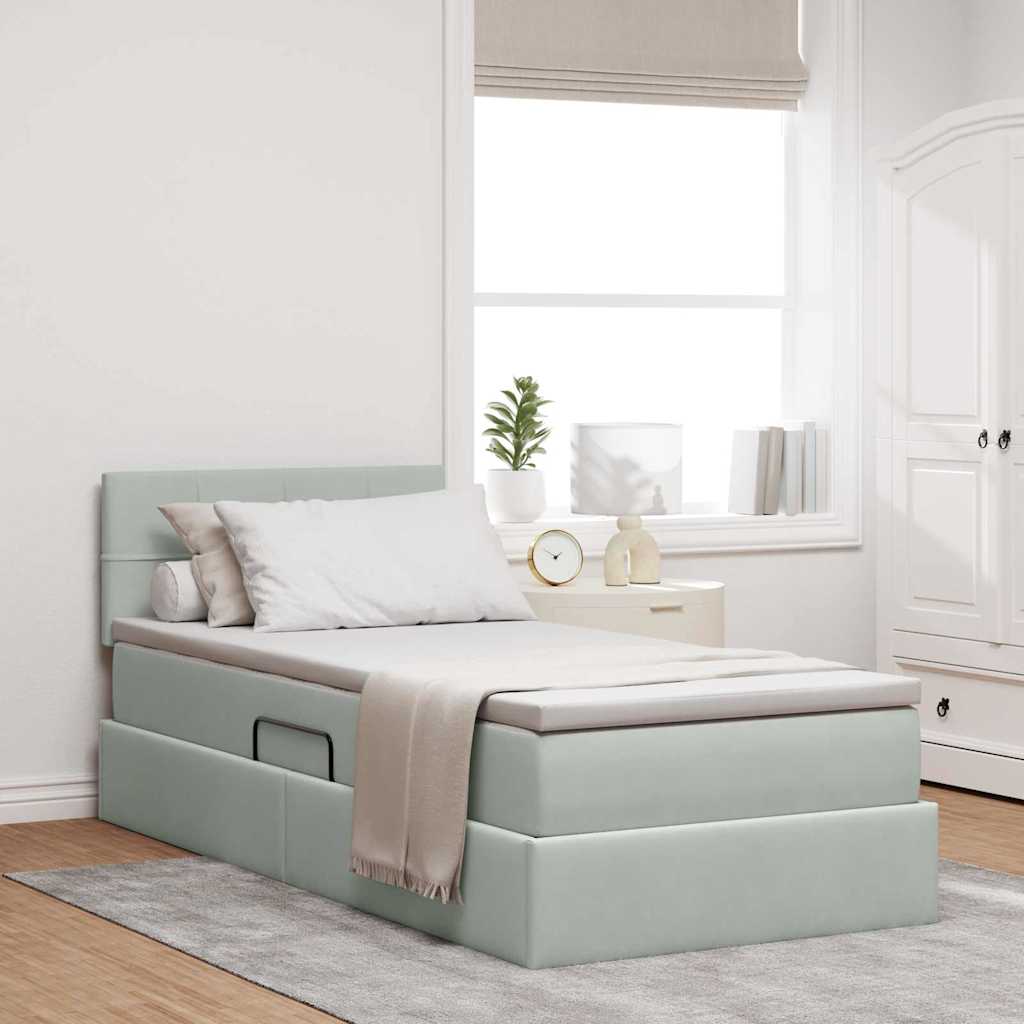 vidaXL Cama de almacenamiento LED con colchón Gris Claro 90 x 200 cm