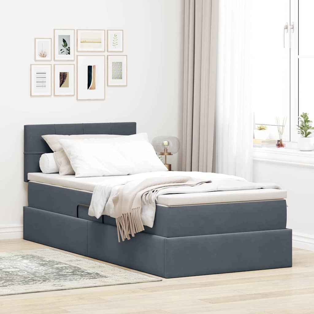 vidaXL Cama de almacenamiento LED con colchón Gris oscuro 90 x 200 cm