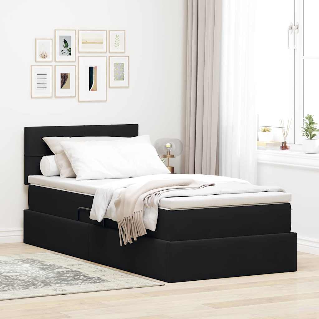 vidaXL Cama de almacenamiento LED con colchón Negro 90 x 200 cm