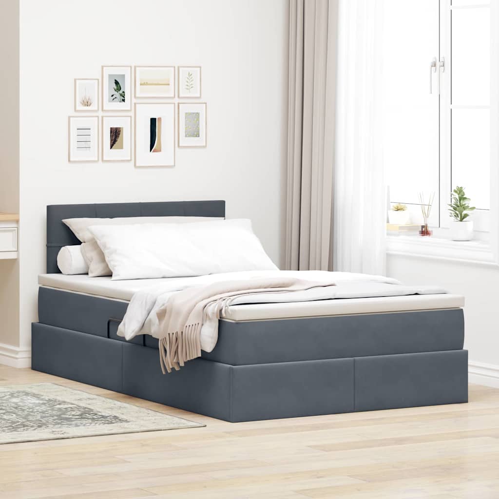 vidaXL Cama de almacenamiento LED con colchón Gris oscuro 120 x 200 cm