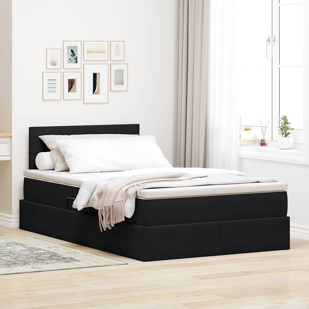 vidaXL Cama de almacenamiento LED con colchón Negro 120 x 200 cm