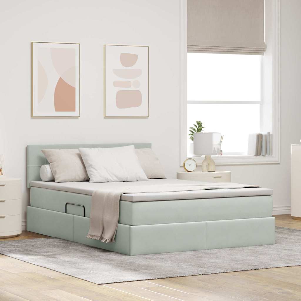vidaXL Cama de almacenamiento LED con colchón Gris Claro 140 x 190 cm