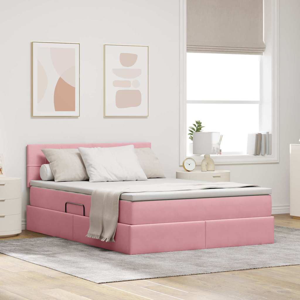 vidaXL Cama de almacenamiento LED con colchón Rosa 140 x 200 cm