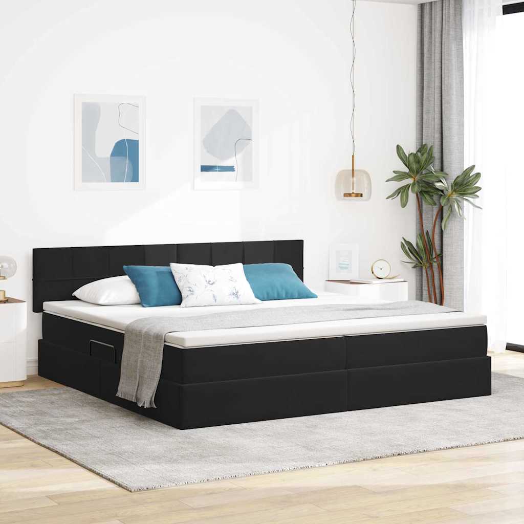 vidaXL Cama de almacenamiento LED con colchón Negro 200 x 200 cm