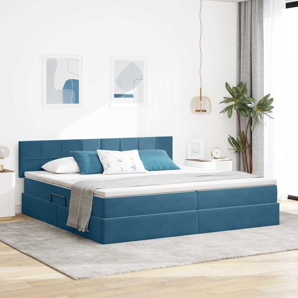 vidaXL Cama de almacenamiento LED con colchón Azul Oscuro 200 x 200 cm