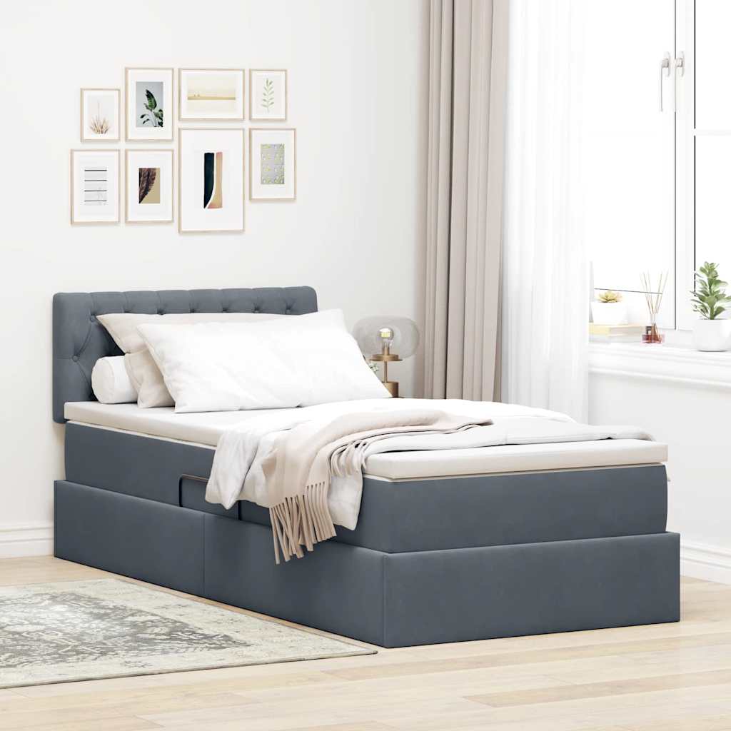 vidaXL Cama de almacenamiento LED con colchón Gris oscuro 90 x 200 cm