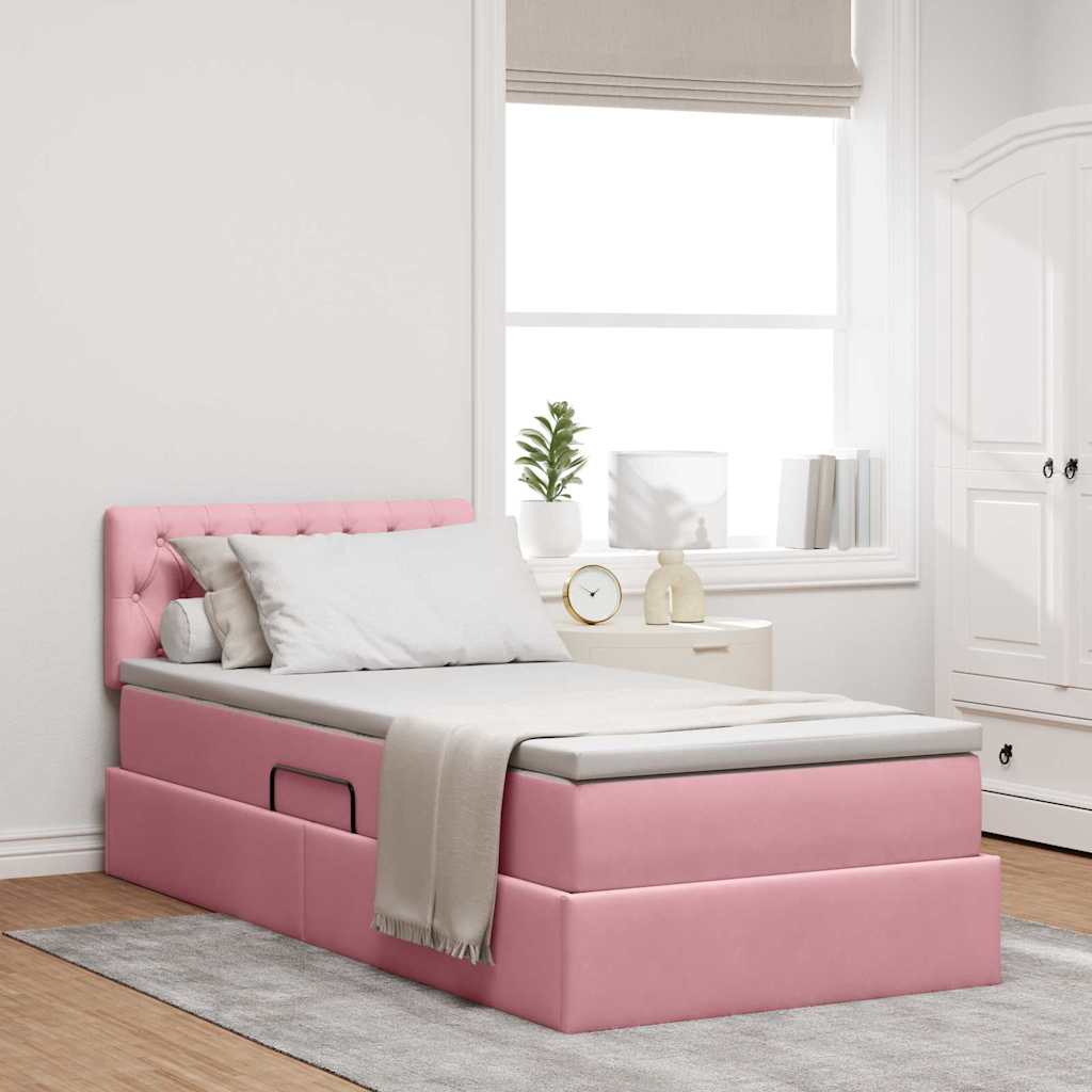 vidaXL Cama de almacenamiento LED con colchón Rosa 90 x 200 cm
