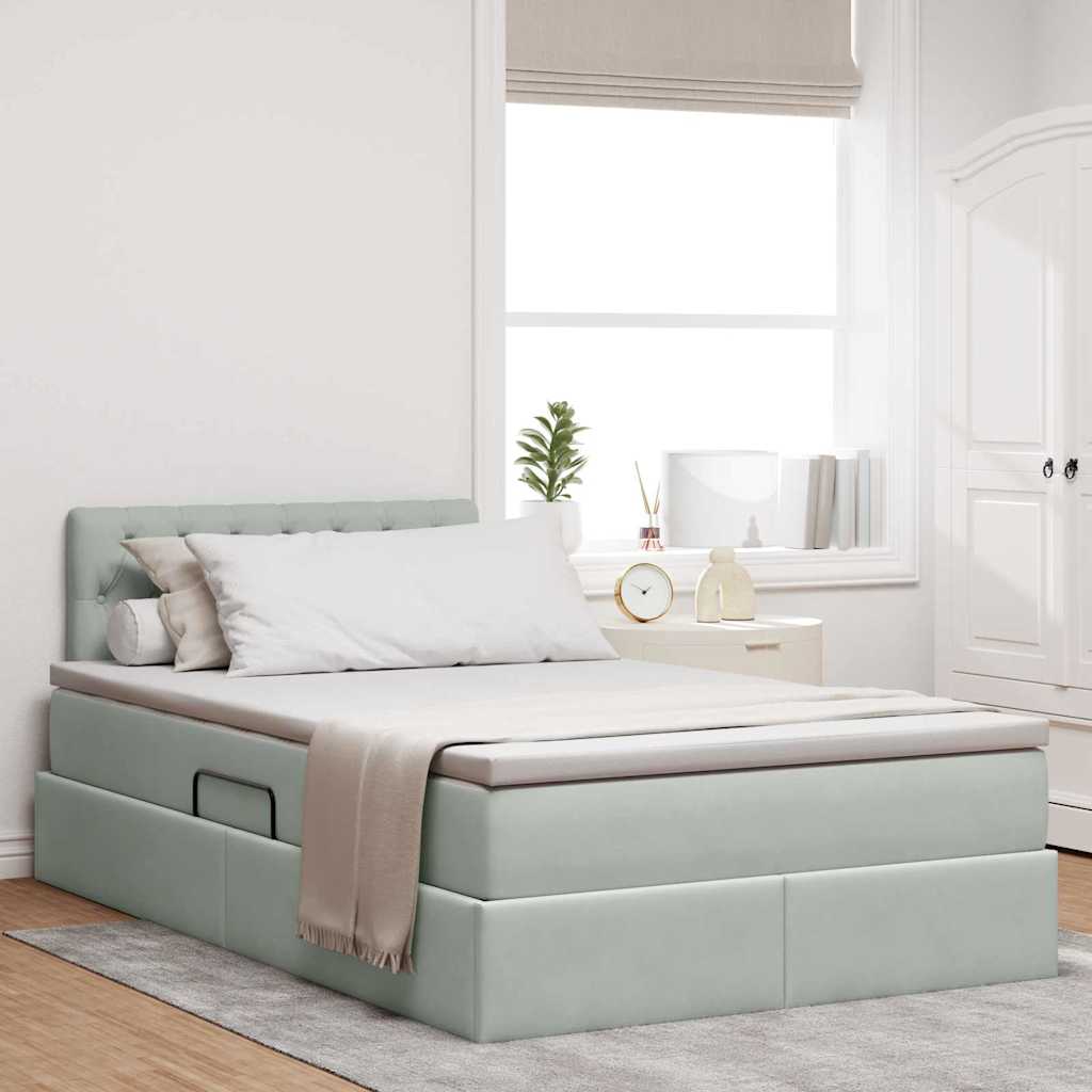 vidaXL Cama de almacenamiento LED con colchón Gris Claro 120 x 200 cm