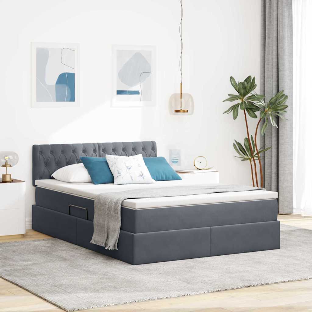 vidaXL Cama de almacenamiento LED con colchón Gris oscuro 140 x 190 cm