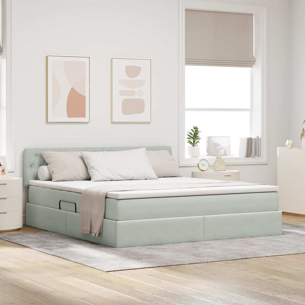 vidaXL Cama de almacenamiento LED con colchón Gris Claro 160 x 200 cm