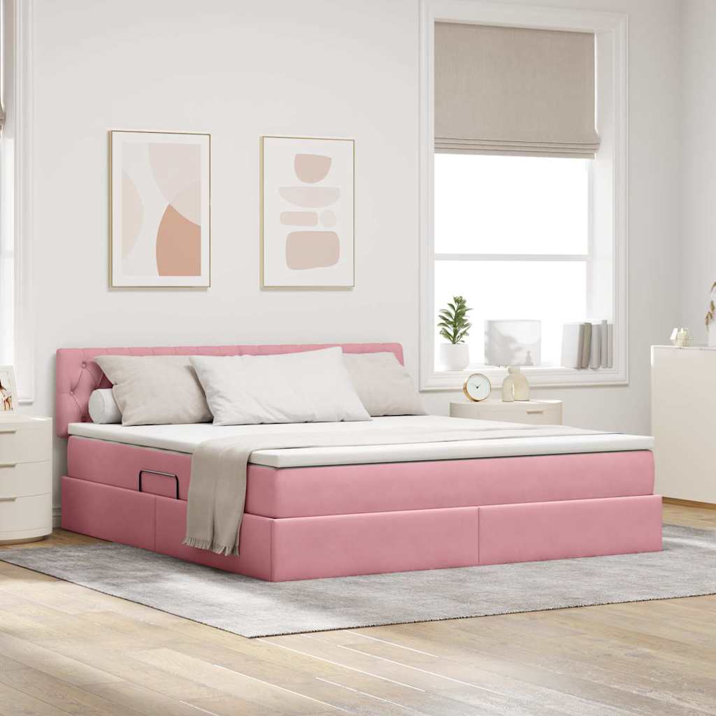 vidaXL Cama de almacenamiento LED con colchón Rosa 180 x 200 cm