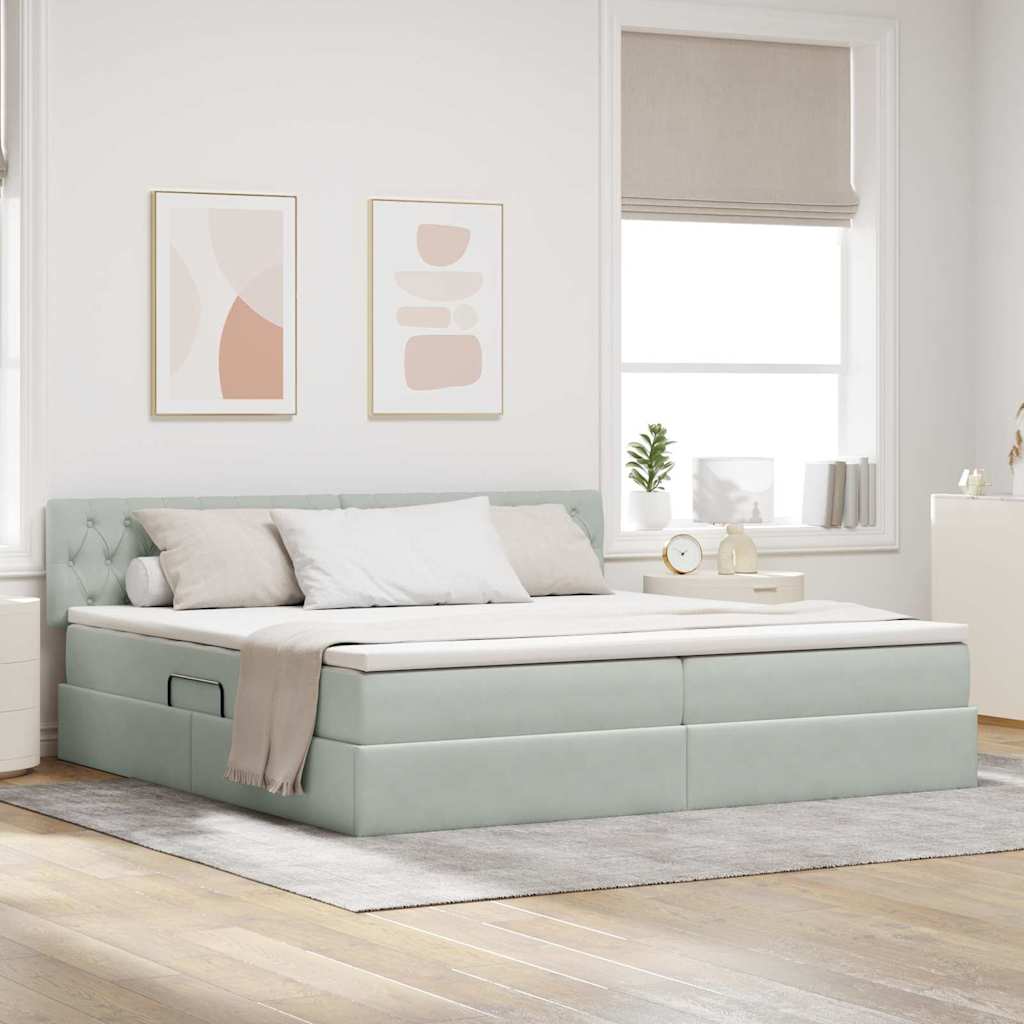 vidaXL Cama de almacenamiento LED con colchón Gris Claro 200 x 200 cm