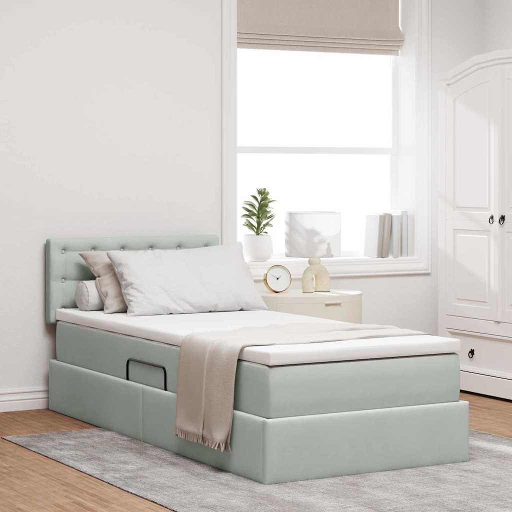 vidaXL Cama de almacenamiento LED con colchón Gris Claro 90 x 190 cm