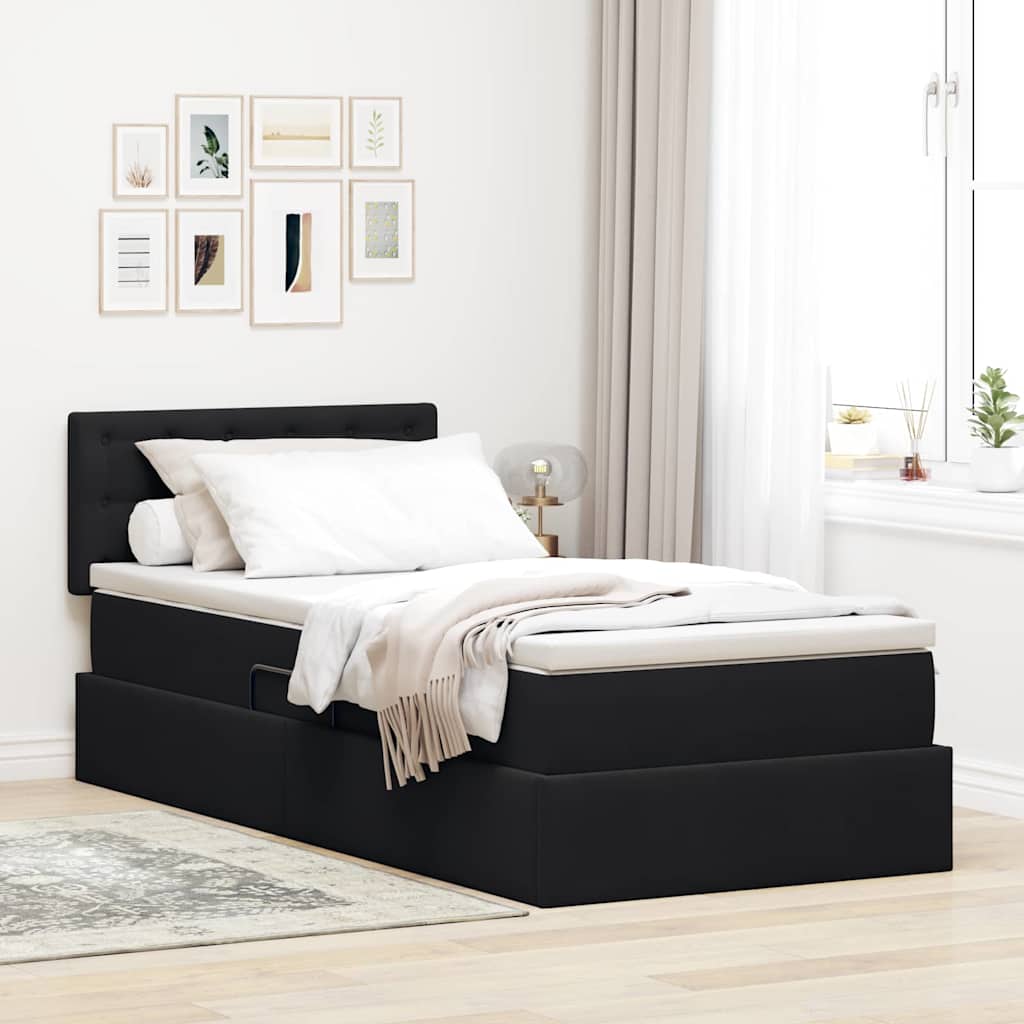 vidaXL Cama de almacenamiento LED con colchón Negro 90 x 200 cm