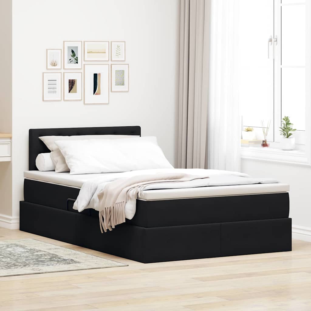 vidaXL Cama de almacenamiento LED con colchón Negro 120 x 200 cm