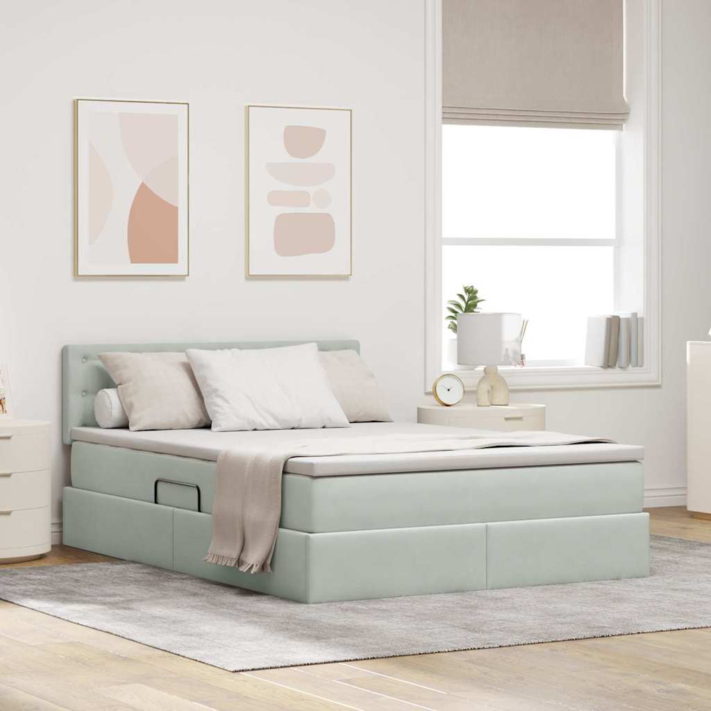 vidaXL Cama de almacenamiento LED con colchón Gris Claro 140 x 200 cm