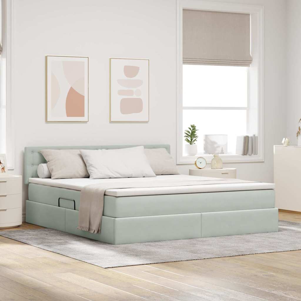 vidaXL Cama de almacenamiento LED con colchón Gris Claro 180 x 200 cm