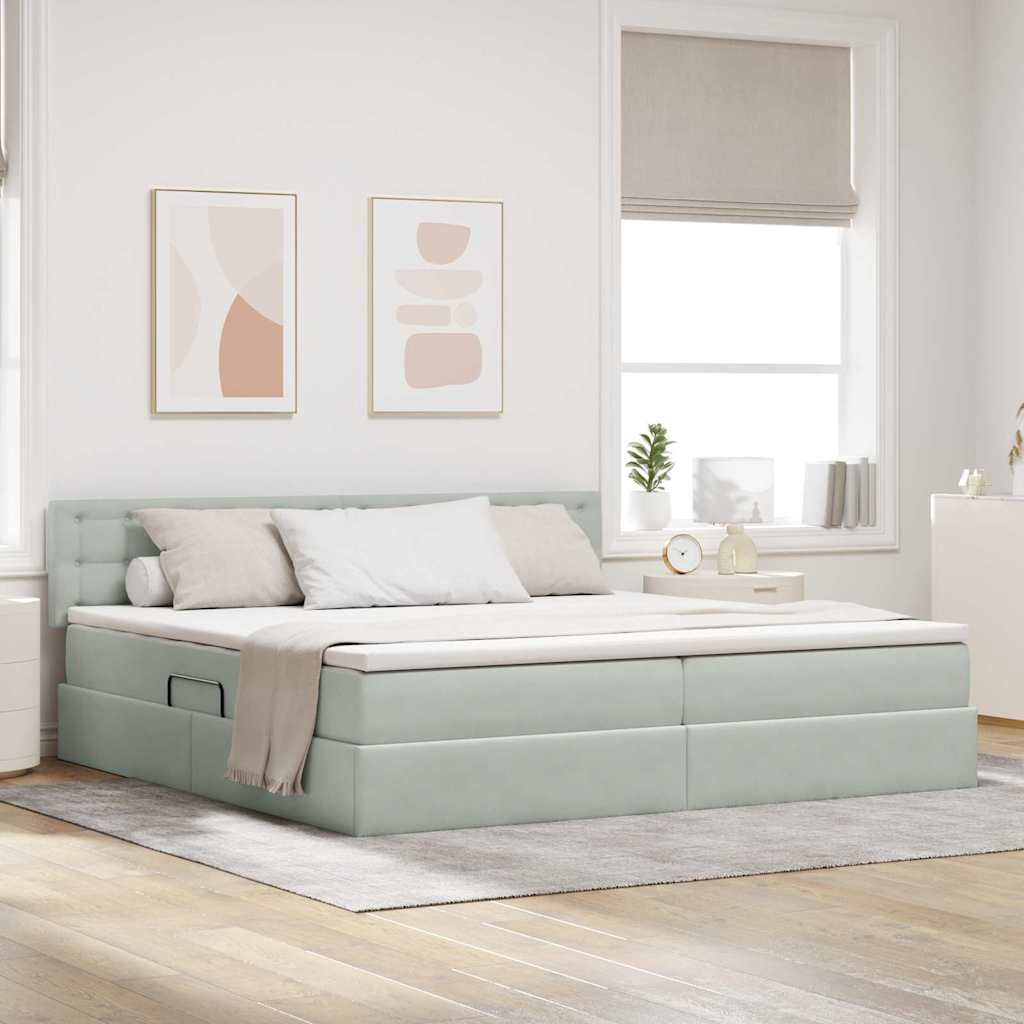 vidaXL Cama de almacenamiento LED con colchón Gris Claro 200 x 200 cm