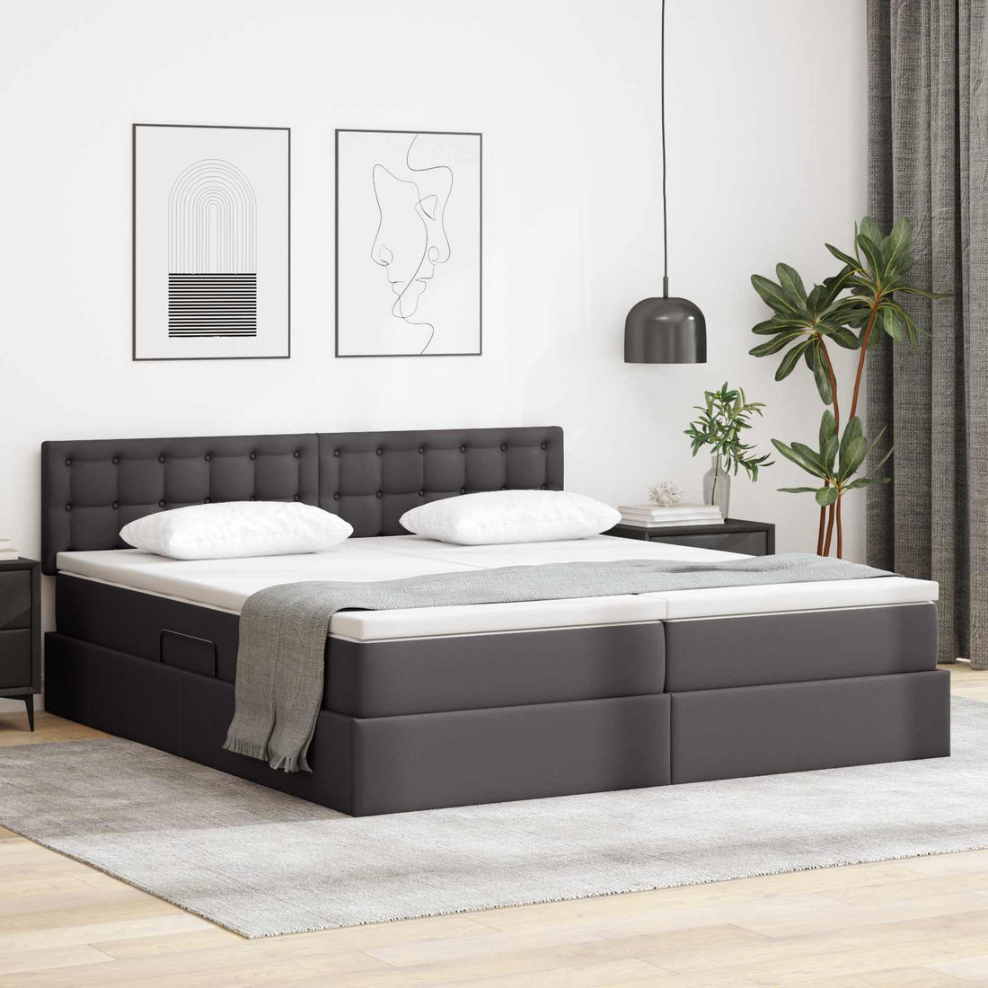 vidaXL Cama con almacenamiento y LED Gris 180 x 200 cm Cuero sintético