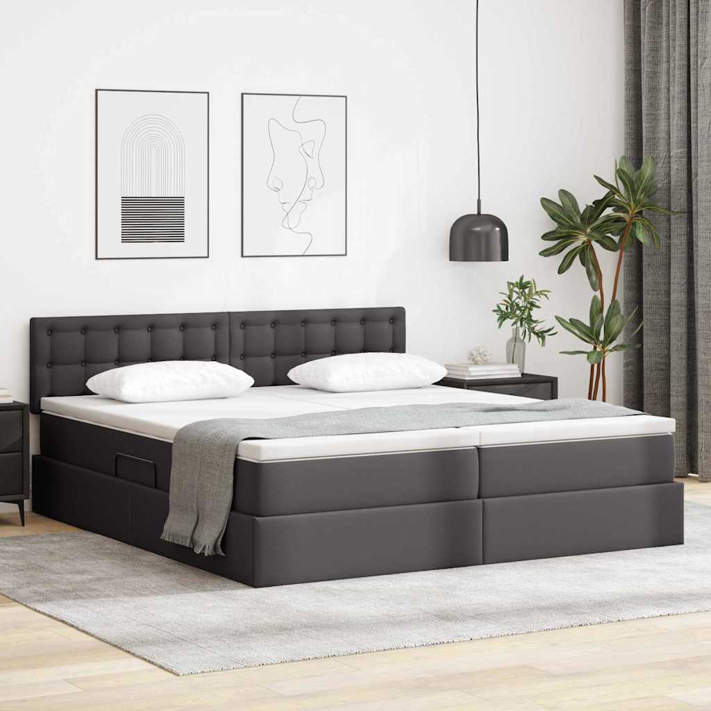 vidaXL Cama con almacenamiento y LED Gris 200 x 200 cm Cuero sintético