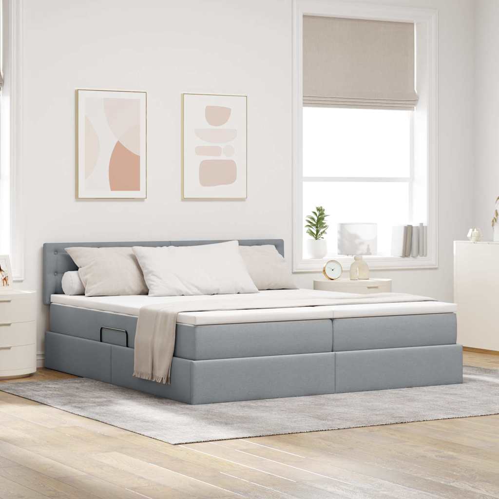 vidaXL Cama de almacenamiento LED con colchón Gris Claro 180 x 200 cm