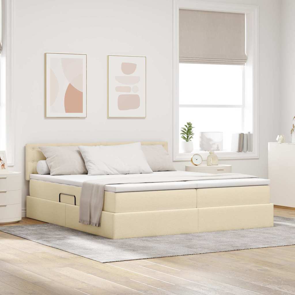 vidaXL Cama de almacenamiento LED con colchón Crema 180 x 200 cm Tela
