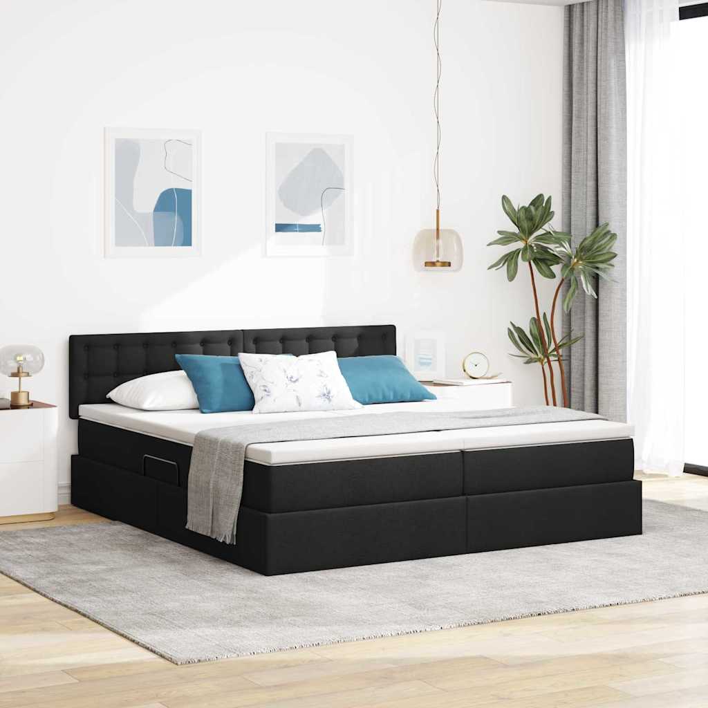 vidaXL Cama de almacenamiento LED con colchón Negro 200 x 200 cm Tela