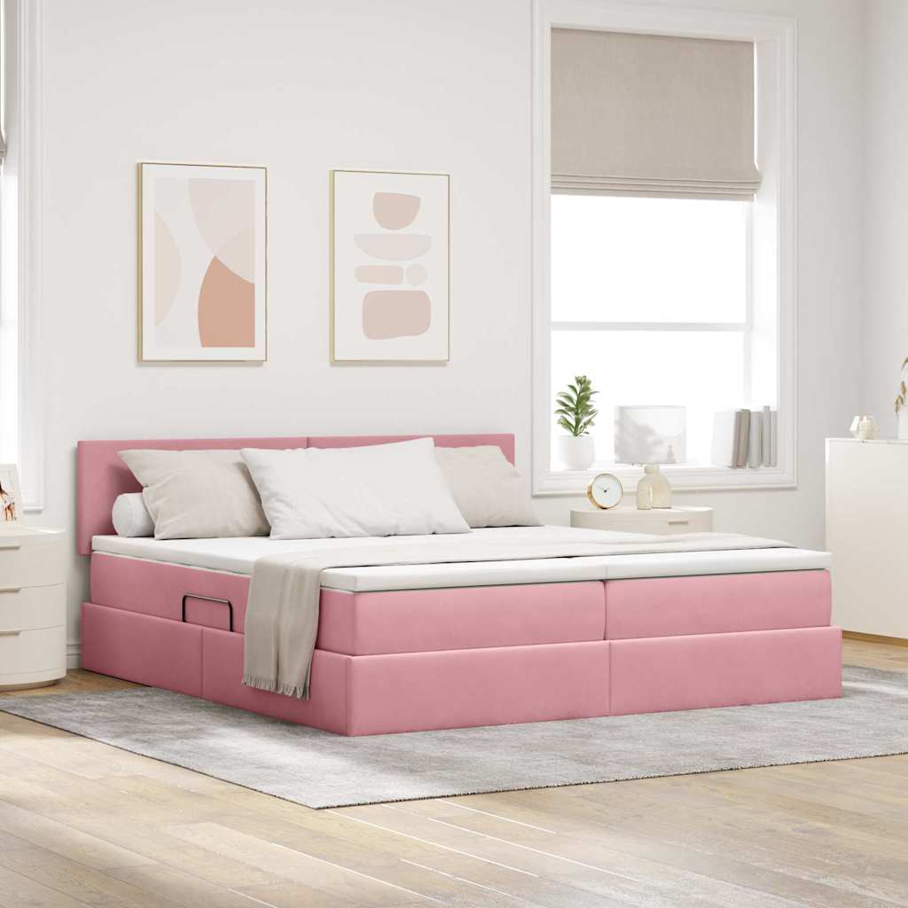vidaXL Cama de almacenamiento LED con colchón Rosa 200 x 200 cm