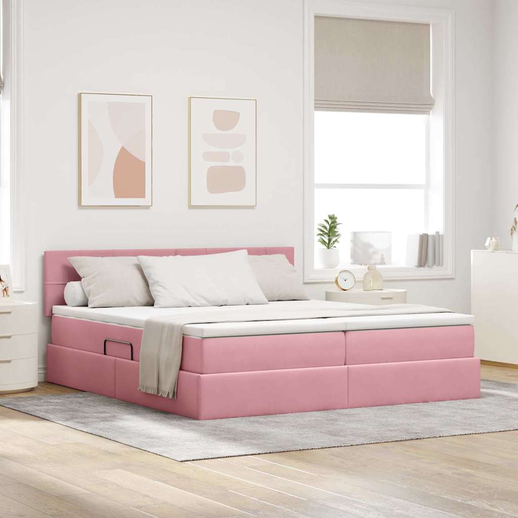 vidaXL Cama de almacenamiento LED con colchón Rosa 180 x 200 cm