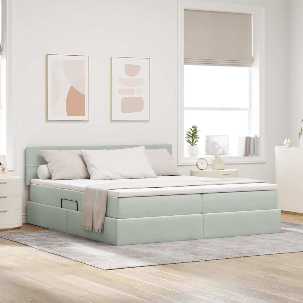 vidaXL Cama de almacenamiento LED con colchón Gris Claro 200 x 200 cm