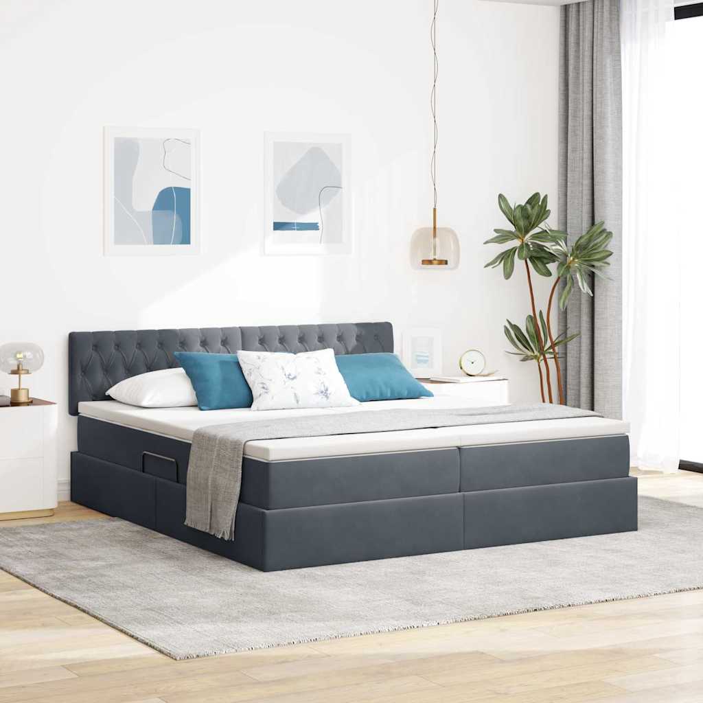 vidaXL Cama de almacenamiento LED con colchón Gris oscuro 180 x 200 cm