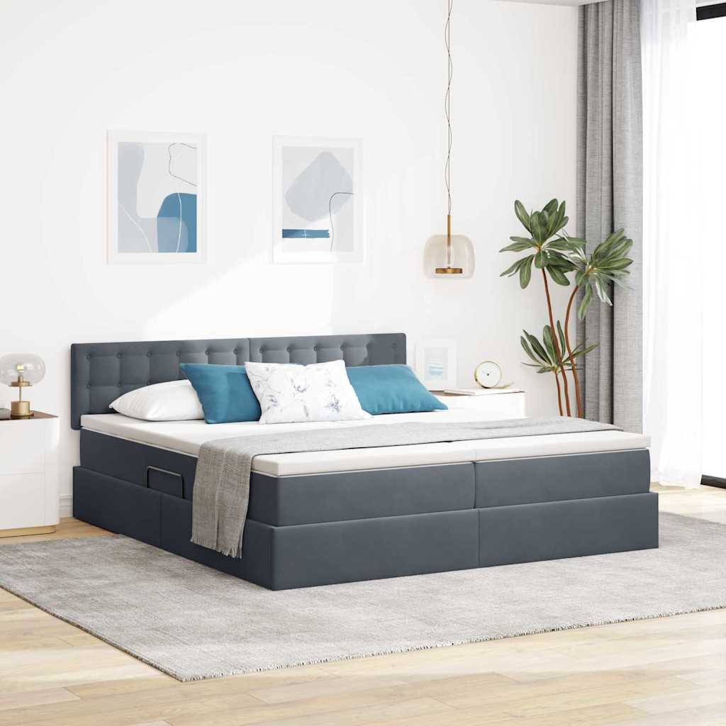 vidaXL Cama de almacenamiento LED con colchón Gris oscuro 180 x 200 cm