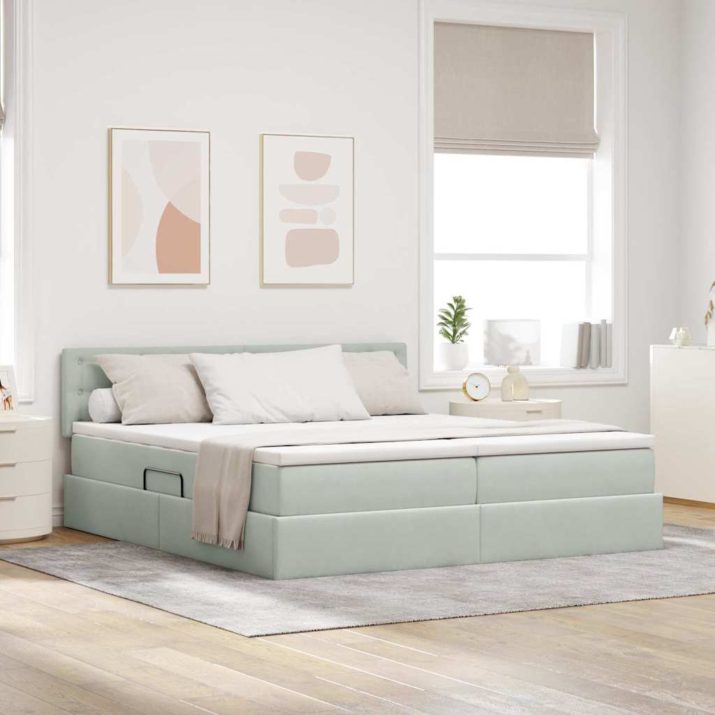 vidaXL Cama de almacenamiento LED con colchón Gris Claro 200 x 200 cm