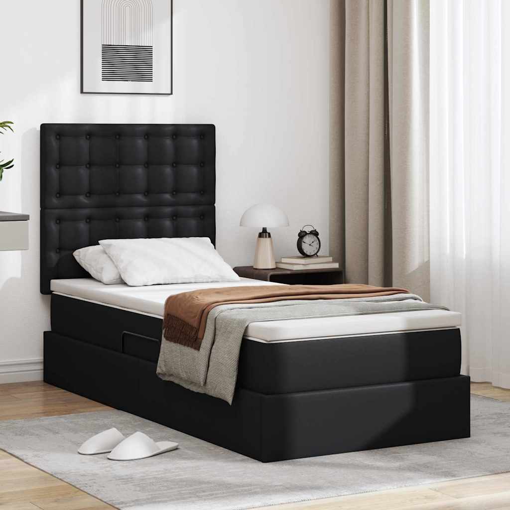 vidaXL Cama con almacenamiento Negro 90 x 190 cm Cuero sintético