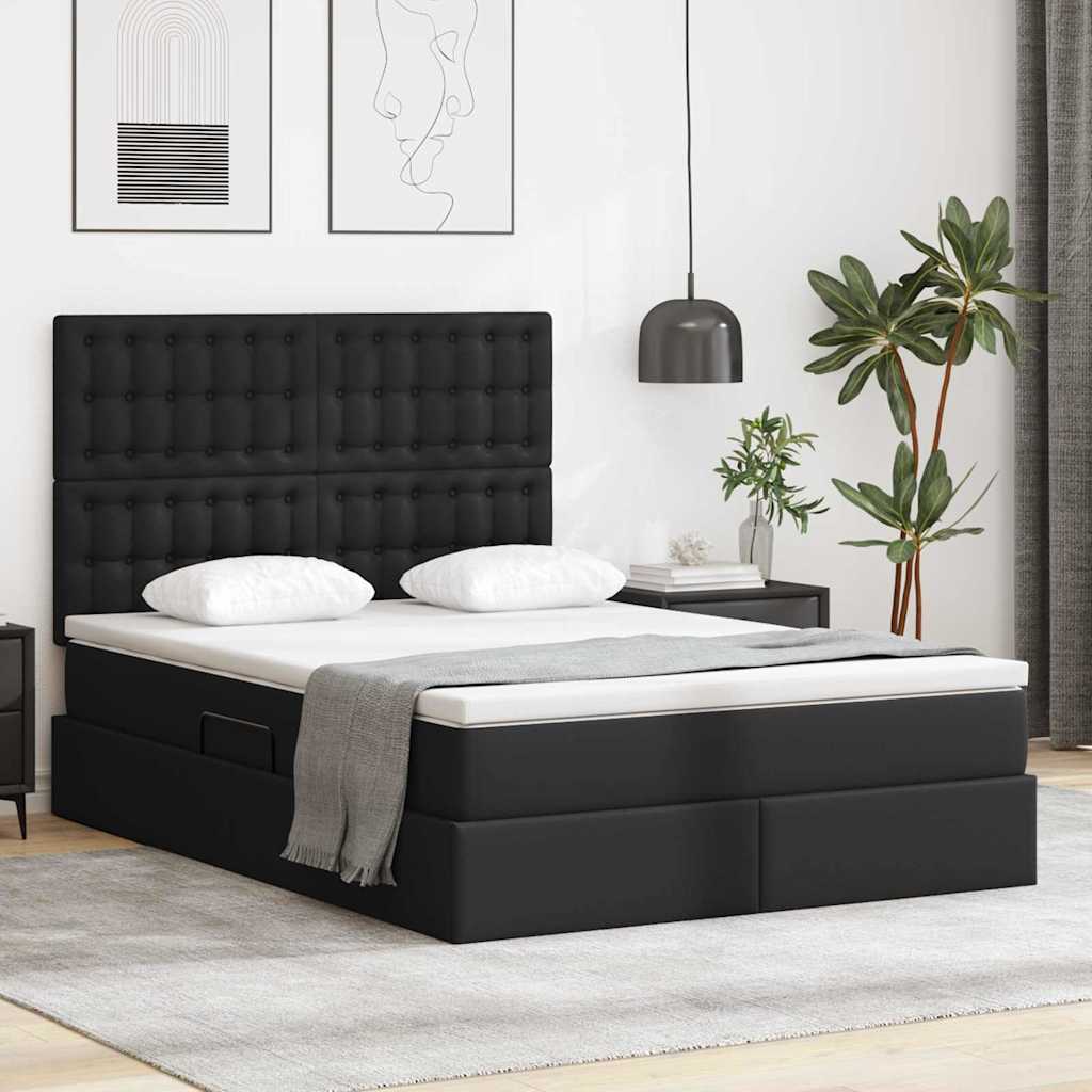 vidaXL Cama con almacenamiento Negro 140 x 190 cm Cuero sintético