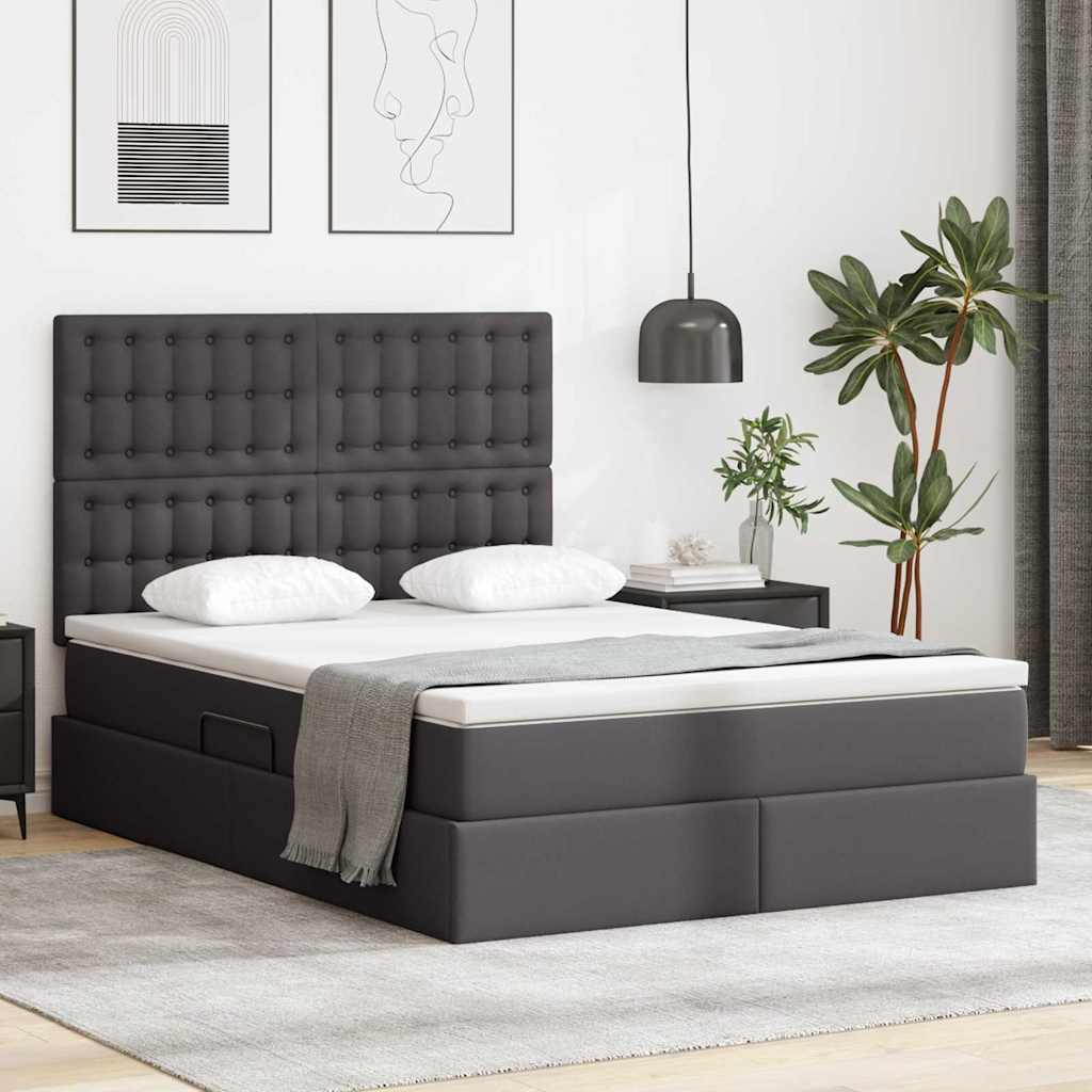 vidaXL Cama con almacenamiento Gris 140 x 190 cm Cuero sintético