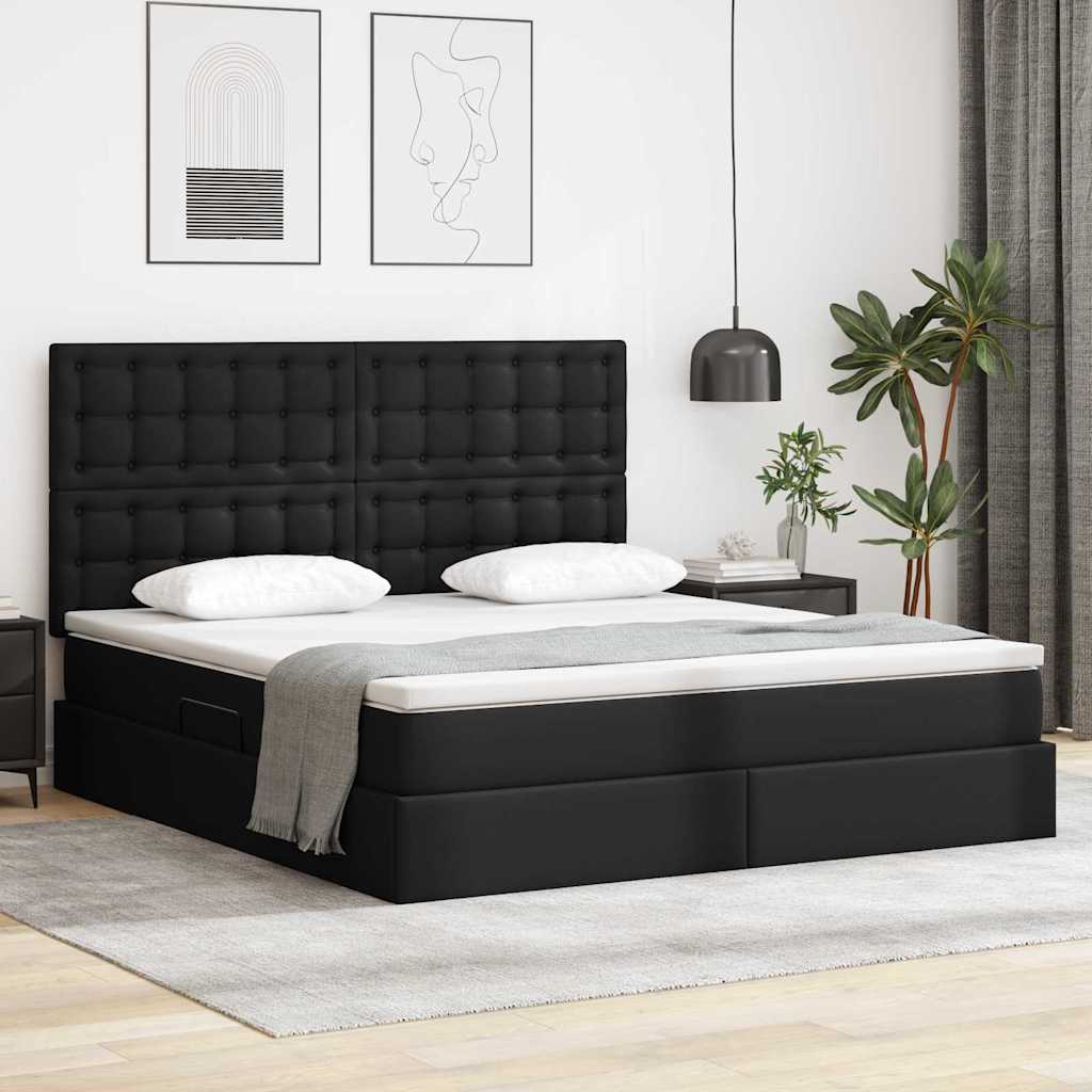 vidaXL Cama con almacenamiento Negro 180 x 200 cm Cuero sintético