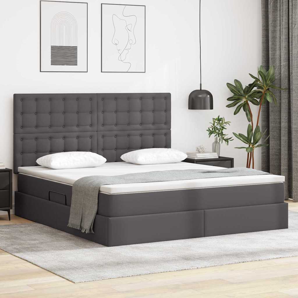 vidaXL Cama con almacenamiento Gris 180 x 200 cm Cuero sintético
