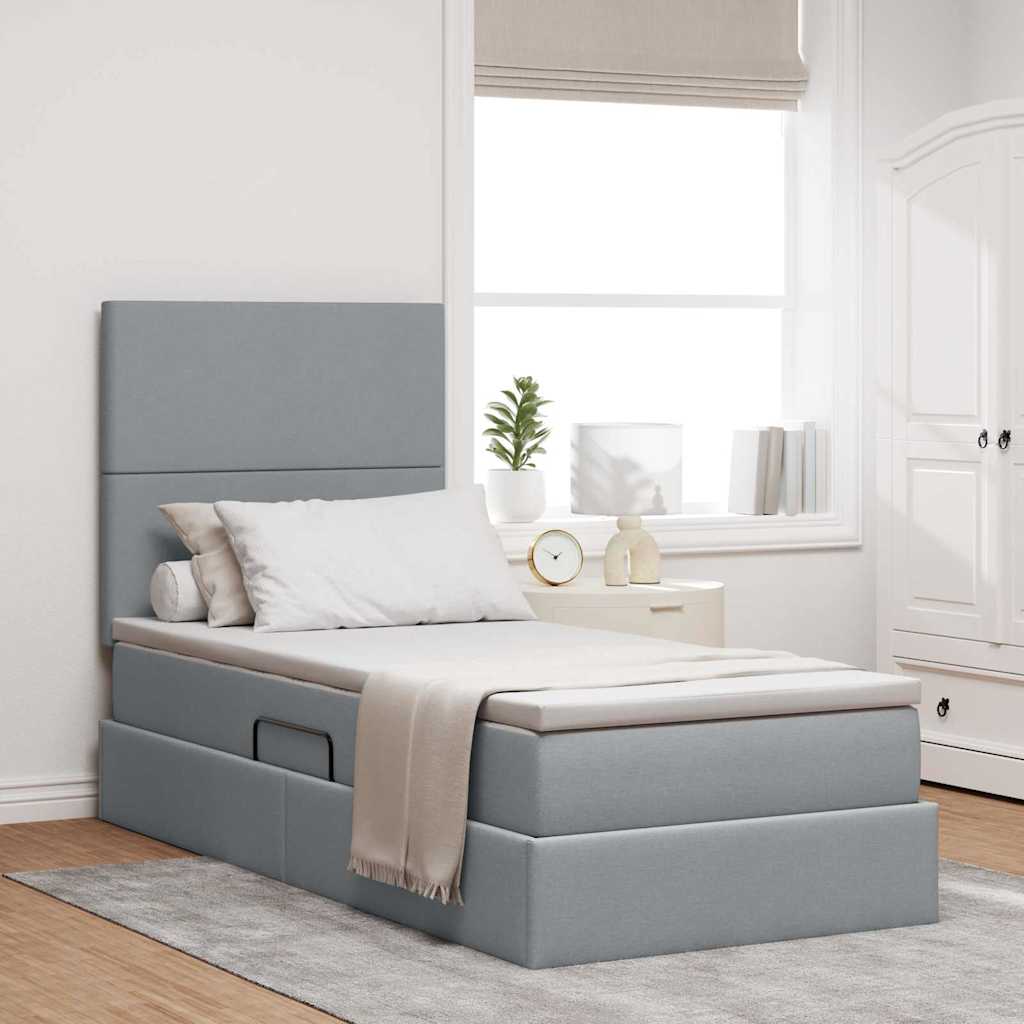 vidaXL Cama con almacenamiento y colchón Gris Claro 90 x 190 cm tela