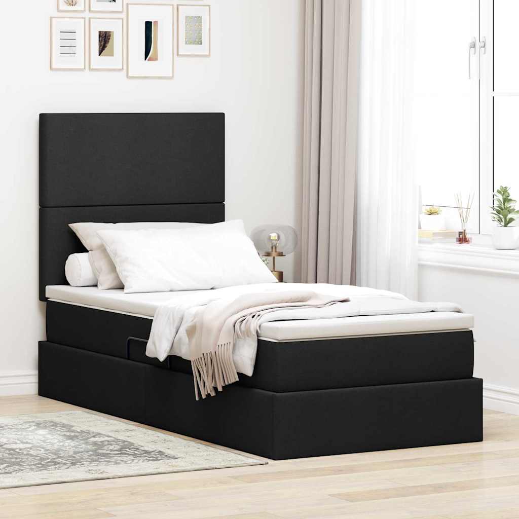 vidaXL Cama con almacenamiento y colchón Negro 100 x 200 cm tela