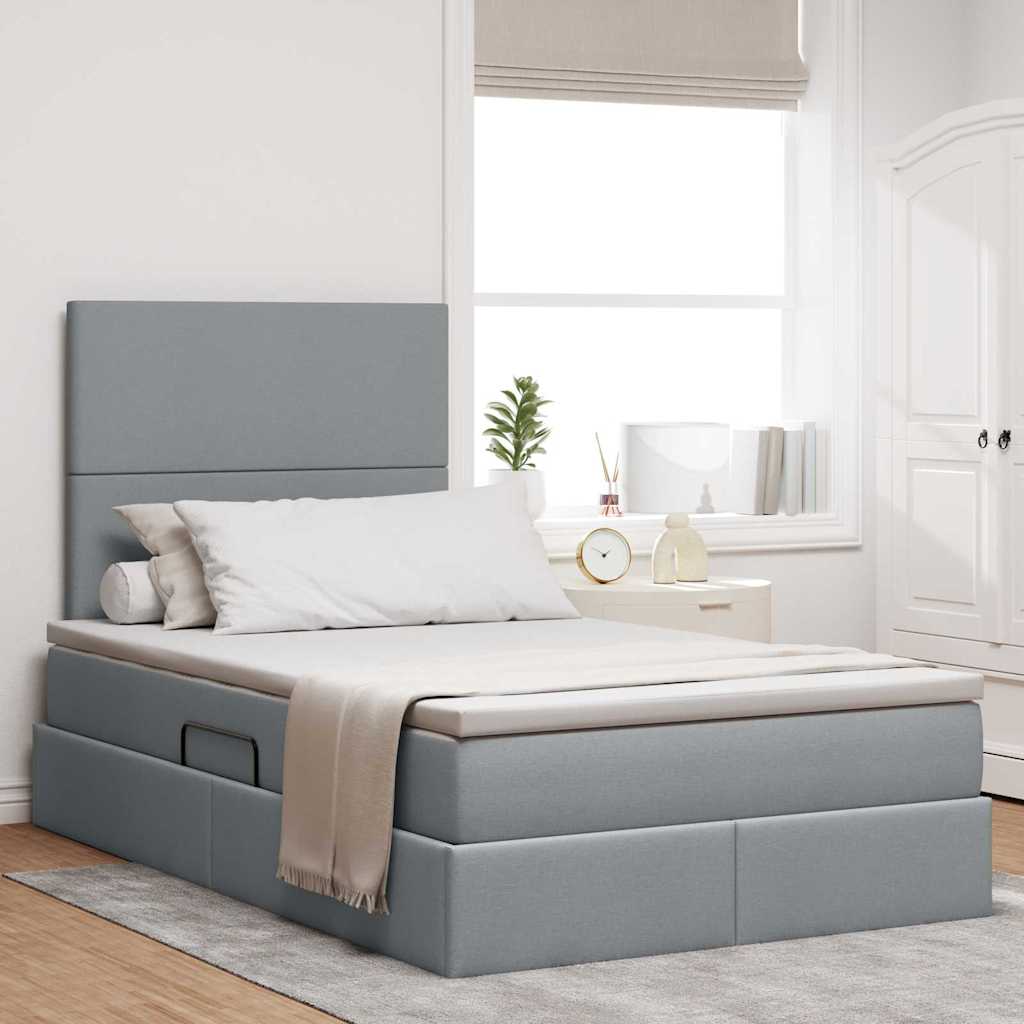vidaXL Cama con almacenamiento y colchón Gris Claro 120 x 200 cm tela