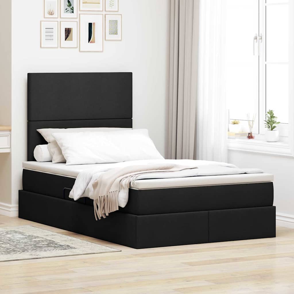 vidaXL Cama con almacenamiento y colchón Negro 120 x 200 cm tela