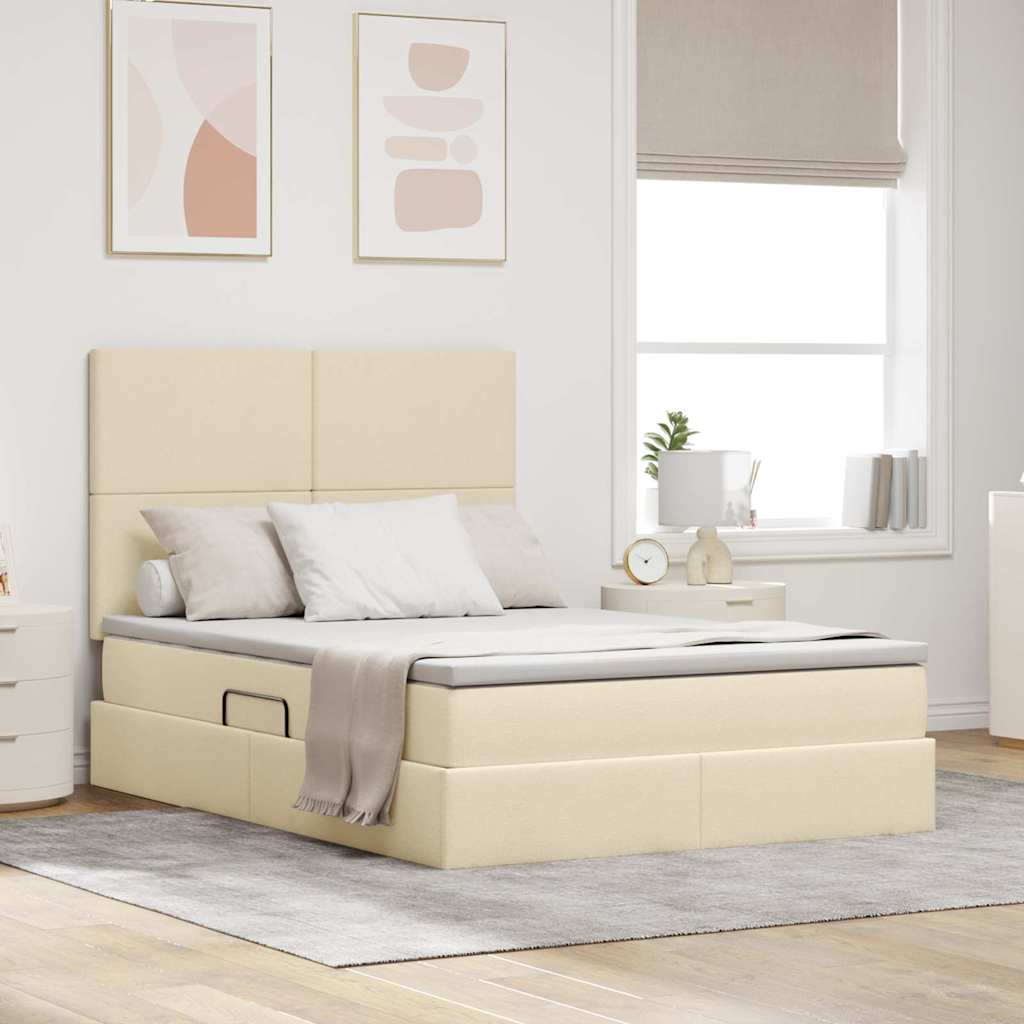 vidaXL Cama con almacenamiento y colchón Crema 140 x 190 cm tela